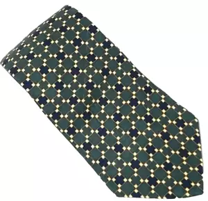 Vtg NEO Bill Blass Mens Wide 100% Silk Tie Green Blue Geometric Jacquard Necktie - Picture 1 of 8