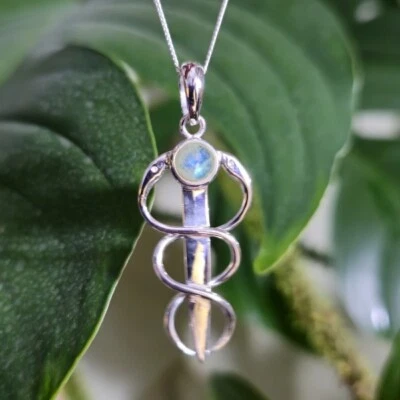 Snake Pendant Moonstone Necklace Staff Of Hermes Gemstone 925 Silver and Boxed - Image 1 of 4