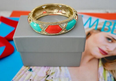 $100 HEIDI DAUS Divino Diamante Esmalte Cristal Brazalete L Coral Turquesa Foto 1 de 4