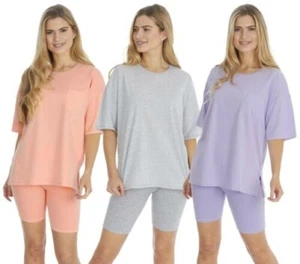 Grande Camiseta & Ciclismo Corto Cómodo Jersey de Algodón Salón Set Pijama - Imagen 1 de 19
