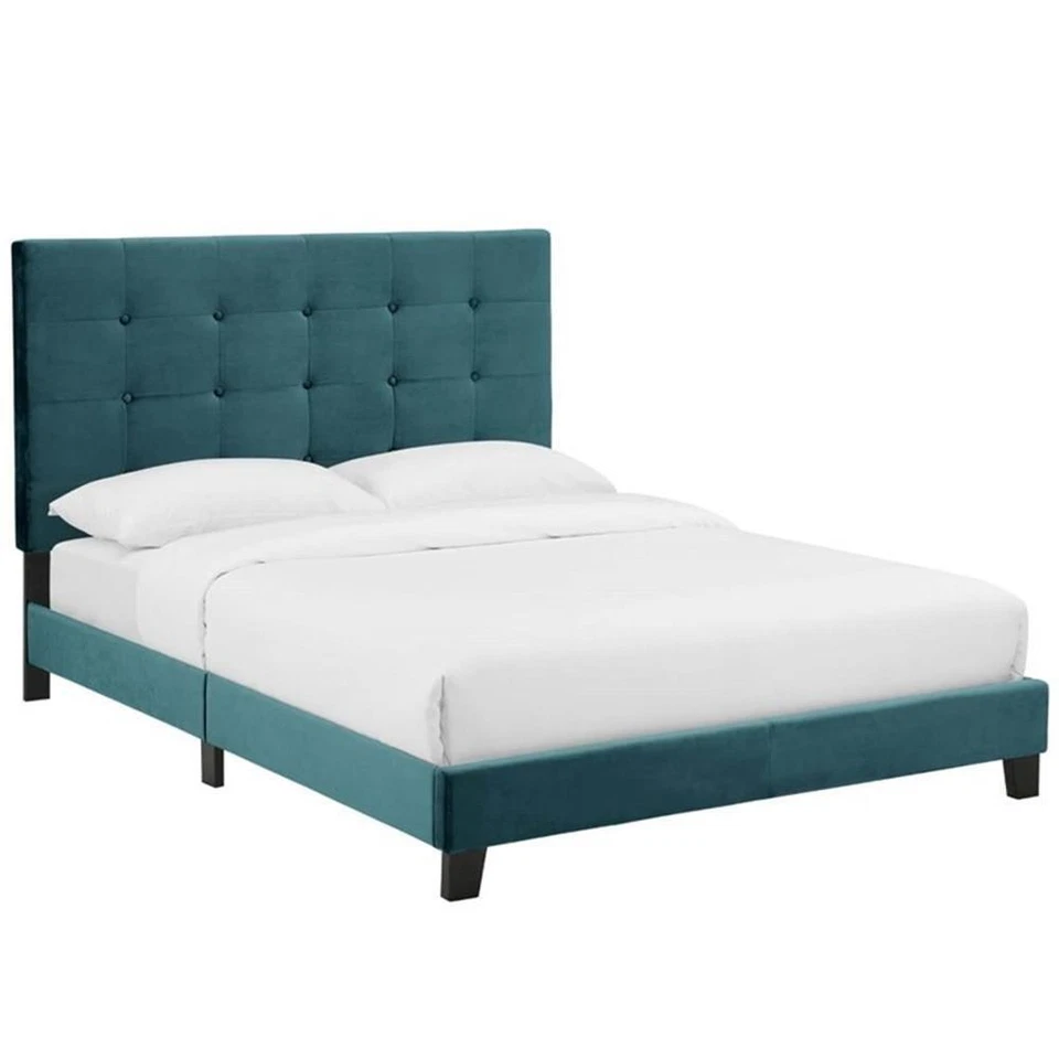 Modway Melanie King Button Velvet Platform Bed Sea Blue -MOD-5823-SEA