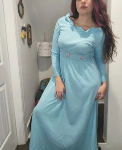 Vintage JCPenney Prairie Hippie Dress 60s 70s Baby Blue Long Sleeve Size 16* - Picture 1 of 10