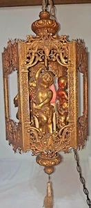 RARE Vintage Gilt  Gold Cherubs  Chandelier Pendant Swag Hollywood Regency NICE! - Picture 1 of 12