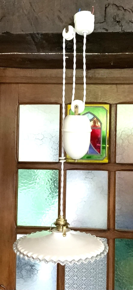 Ancien LUSTRE " MONTE ET BAISSE " porcelaine XIXème - Photo 1/4