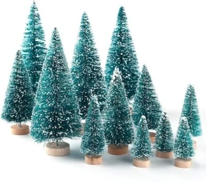 Artificial Christmas Tree 8pcs Mini Pine Tree with Snow Frost Wood - Picture 1 of 7