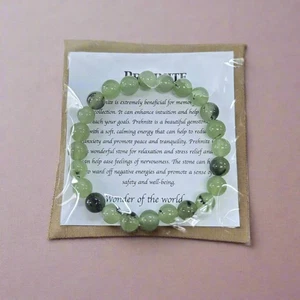 8mm Round Natural Prehnite Bracelet - With Elastic Inner Band - Picture 1 of 1