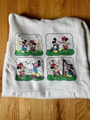 Disney Mickey & Minnie Graphic Hoodie Sweatshirt Unisex Large Cream Cotton Blend - Image 1 of 4