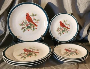 8 piezas. THOMSON POTTERY CARDINAL NAVIDAD 4 Cena + 4 Platos de Snack/Postre  - Imagen 1 de 8