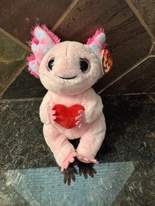 Ty Beanie Baby Bäuche - LOCKY der Valentinstag Axolotl (6 Zoll) NEU 2024 - Bild 1 von 7