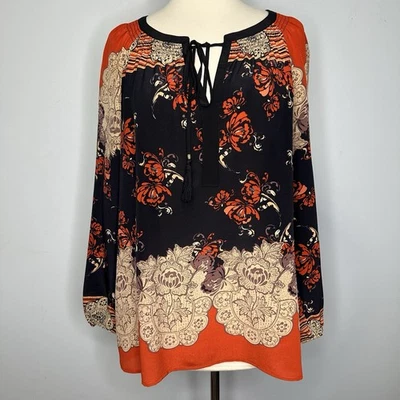 Blusa Top Campesina Meadow Rue Anthropologie 100% Seda Cuello Borlas Talla M Foto 1 de 4