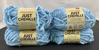 Premier Just Chenille 纱线套装 4 个骨架浅蓝色 #2017-06 Destash 超柔软 — 第 1/4 张图片