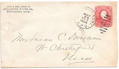 1906 - Ishpeming & Chicago - R.P.O. - Postmark on Prestamped Envelope - Image 1 of 2
