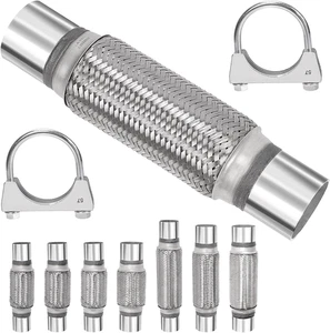 3Pcs 2.2 X 7.9 Inches Exhaust Flex Pipe with 2.2 Inches Exhaust U Clamp Kit, Uni - Picture 1 of 11