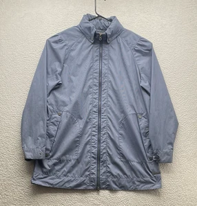 Merrell Rain Jacket Womens XL XLarge Blue Check Lightweight Hidden Hood Wind - Picture 1 of 18
