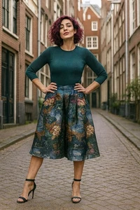 Falda Truly 4 You Floral Brocado Línea A con Cremallera Trasera Oculta - Imagen 1 de 10