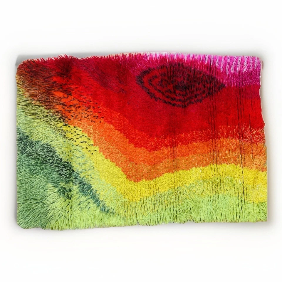 MCM escandinavo vintage años 60 70 (?) Alfombra Rya Shag Pile abstracta psicodélica hippie Foto 1 de 4