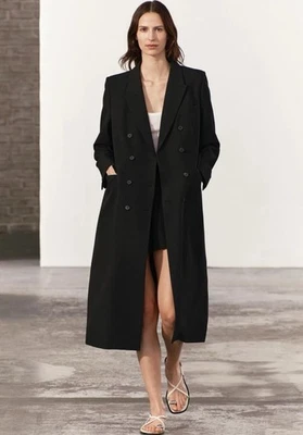 ZARA Women’s Tailored Double Breasted Long Coat Maxi Dress Black Size Large NEW - Image 1 of 4