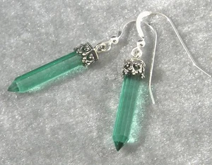 Aqua Aura Quarz Spitze facettierte Kristall Ohrringe 0,925 Sterlingsilber - Bild 1 von 2