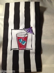 Festive Decorative BAHAMA MAMA Black & White Set of 2 Cotton TEA TOWELS Gift NEW - Picture 1 of 4