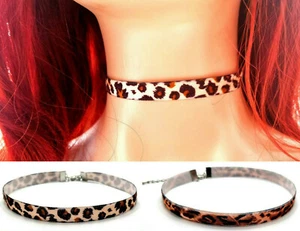 Leopard Animal Fur Print Velvet Ribbon Choker Necklace Gothic Retro FREE UK POST - Picture 1 of 3