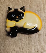 Vintage Womens Cat Siamise Real Handmade Handpainted Wooden Hair Clip Barrette