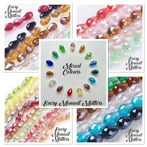 40 x AB CRYSTAL GLASS FACETED TEAR DROP PEAR SHAPE 6x4mm Beads Various Colours - Picture 1 of 52