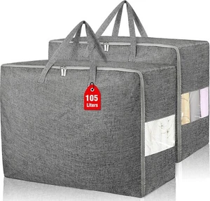 2Pack 105L Extra Large Storage Bags, Folding Moving Comforter Blanket Storage Ba - Picture 1 of 6