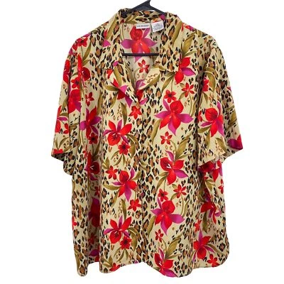 Camisa Top Liz Baker Estampado Animal Floral Botón Delantero Talla 24W Talla Grande Street Foto 1 de 4