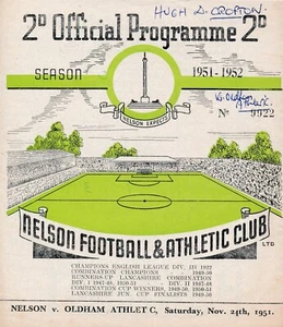 Nelson v Oldham Athletic (FA Cup) 1951/1952 - Programa de fútbol - Imagen 1 de 1