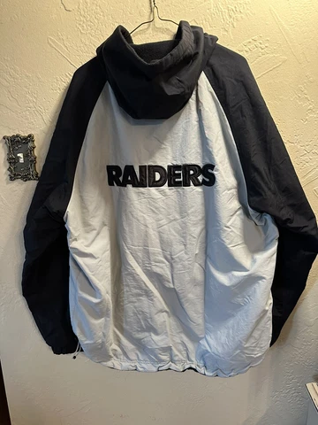 NFL Vintage Reebok Oakland LA Raiders Large Winter Jacket Black Reversible Lined Cover