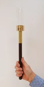 BRASS PROCESSIONAL HAND HELD TORCH / CANDLESTICK / ACOLYTE WOOD HANDLE (#308) - Picture 1 of 11