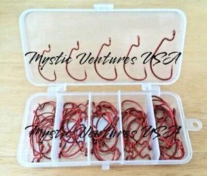 50ct ROTE BREITSPALT-SCHNECKENHAKEN EWG 3/0, 2/0, 1/0, 1, 2 sortiert je 10 mit Box! - Bild 1 von 6