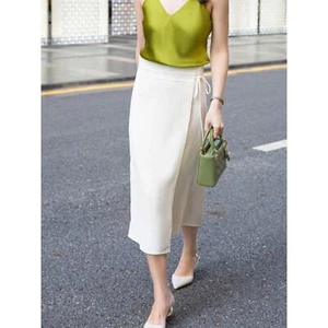 Commense Women's Midi Skirt Split Side Tie Regular Fit Ivory Size Medium NWT - Picture 1 of 13