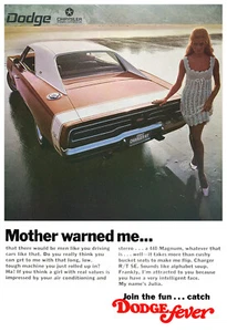 Cartel artístico Dodge Charger R/T Mopar 1969 13x19 madre me advirtió anuncio 440 Magnum - Imagen 1 de 1