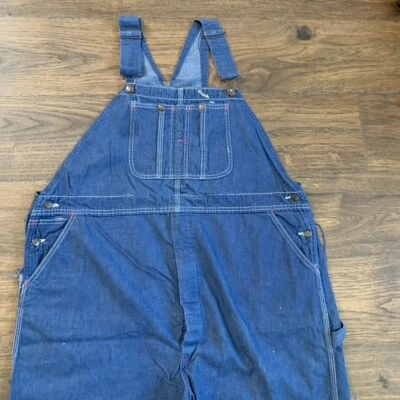 MONTGOMERY WARD Bib Overalls men's size 50 x 28 button fly Denim Vintage Blue - Image 1 of 4