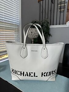 Michael Kors white leather logo tote bag