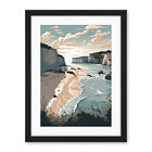 Bay with Cliffs Pastel Colour Coastal Landscape Framed Art Print Picture 18X24