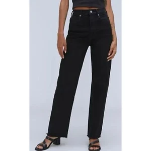 EVERLANE Black Jeans Size 33L Long High Rise Raw Hem Organic Cotton - Picture 1 of 9