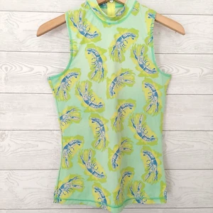 J Crew ärmelloses Rash Guard kleines Top Stehkragen Hummermuster grün gelb - Bild 1 von 10