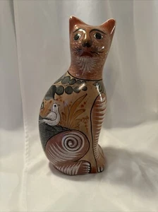 Tonala Volkskunst Katze 14 Zoll groß brünierte mexikanische Keramik Vintage handbemalt - Bild 1 von 15