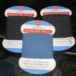 3 Cards Of Vintage Dawn Mending Wool 24 Yards Shades 58 & 44 Navy&Black - Picture 1 of 4