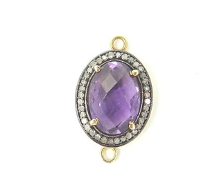 CONECTOR DE CHAPADO DE 2 TONOS AMATISTA NATURAL PLATA ESTERLINA PAVE DIAMONDS 19 X 15 - Imagen 1 de 2