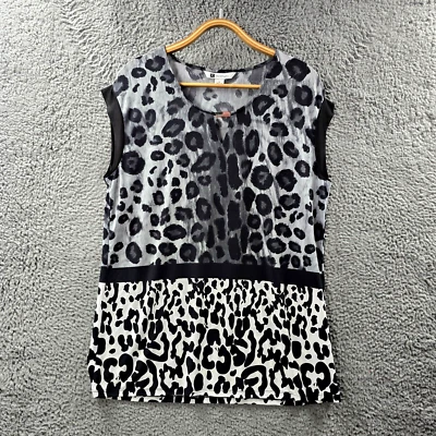 Rockmans Womens Top Size M Grey Black Animal Print Stretch Knit Sleeveless - Image 1 of 4