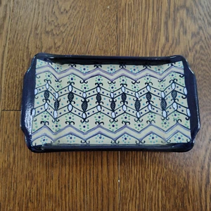 JAVIER SERVIN MEXICO POTTERY TRAY CADDY BLUE SALT AND PEPPER DISH PLATE - Picture 1 of 3