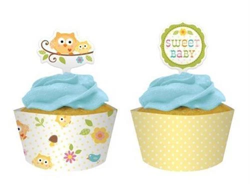 Palitos de cupcake para chá de bebê com envoltórios Happi Tree pacote com 12 por festa - Imagem 1 de 1
