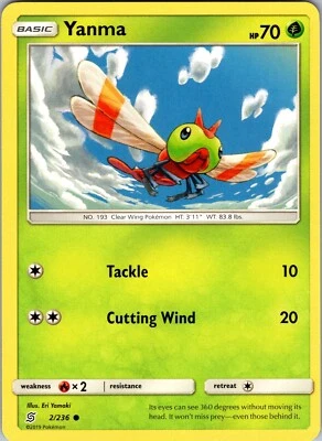 Pokemon TCG Yanma Sun & Moon Unified Minds 2/236 Regular Common Card NM - Image 1 of 2