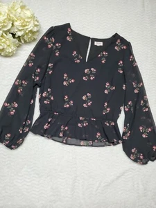 Lily LOVES blouse top BLACK SMOCKED floral Long Bishop Sleeve 12  - Picture 1 of 6