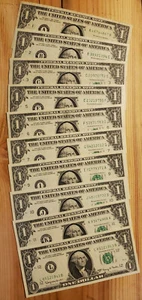 1963-A PARTIAL SET Federal Reserve Note $1 Dollar Bills, 10 of 12 Districts - Picture 1 of 21