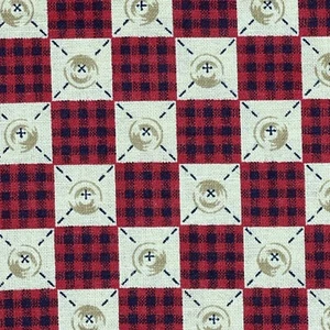 VTG 90s Blocked Fabric Buttons Checks Cotton Red Black Tan 69" x 44" - Picture 1 of 5