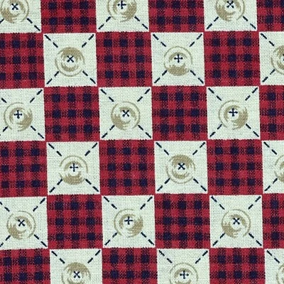 VTG 90s Blocked Fabric Buttons Checks Cotton Red Black Tan 69" x 44" - Image 1 of 4